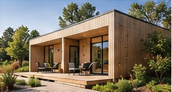 Vivienda modular individual en un entorno ajardinado